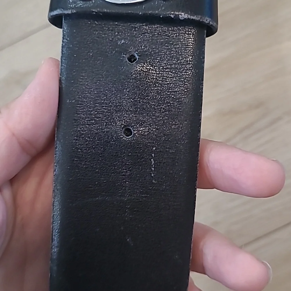 Analine Kipskin Black Leather Belt with Silver Accents 36